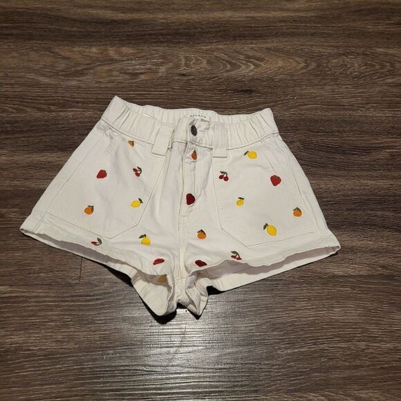 PacSun Rolled Cuff Denim Mom Shorts With Cargo Loop Embroidered Fruit Size XS - Picture 1 of 6